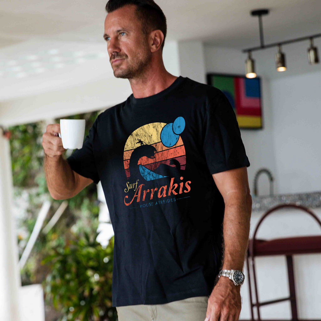 Vintage Distressed Surf Graphic Tee in Black