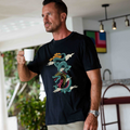 Black crew neck t-shirt with artistic Chinese dragon and cloud motif