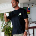Black crew neck t-shirt with a beach-themed Do Not Disturb graphic