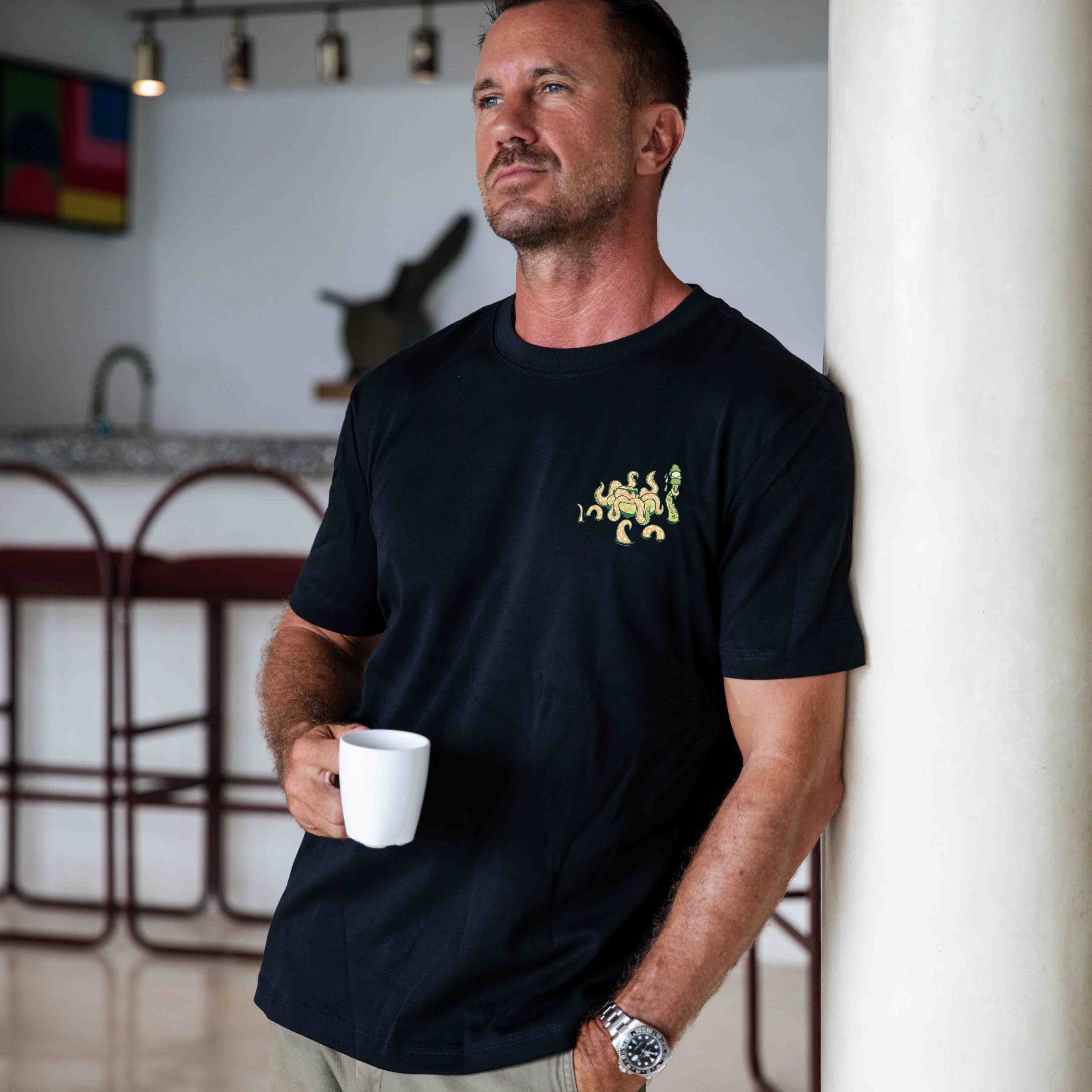Black crew neck t-shirt with 'Taking the day off' graphic by Loindaflow