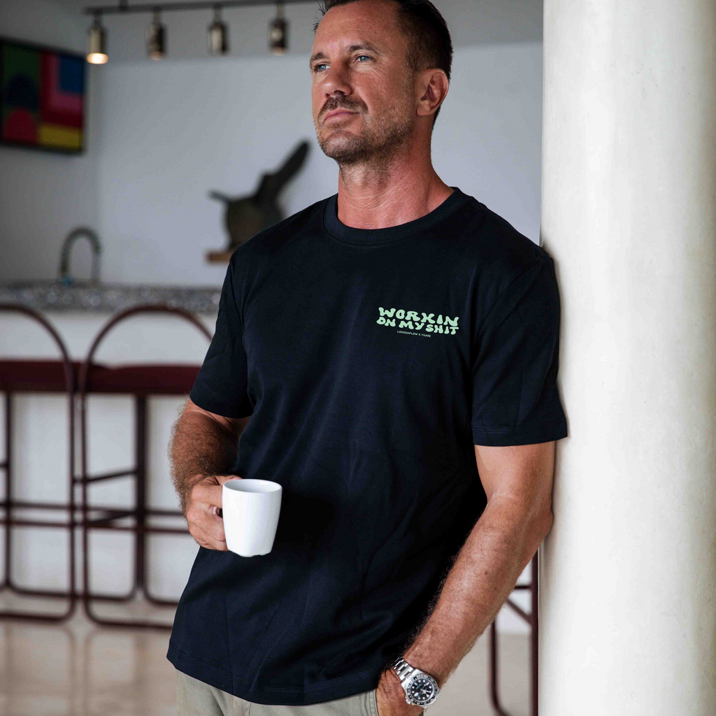 Working on Myself Graphic Crew Neck T-Shirt in Black - 100% Cotton