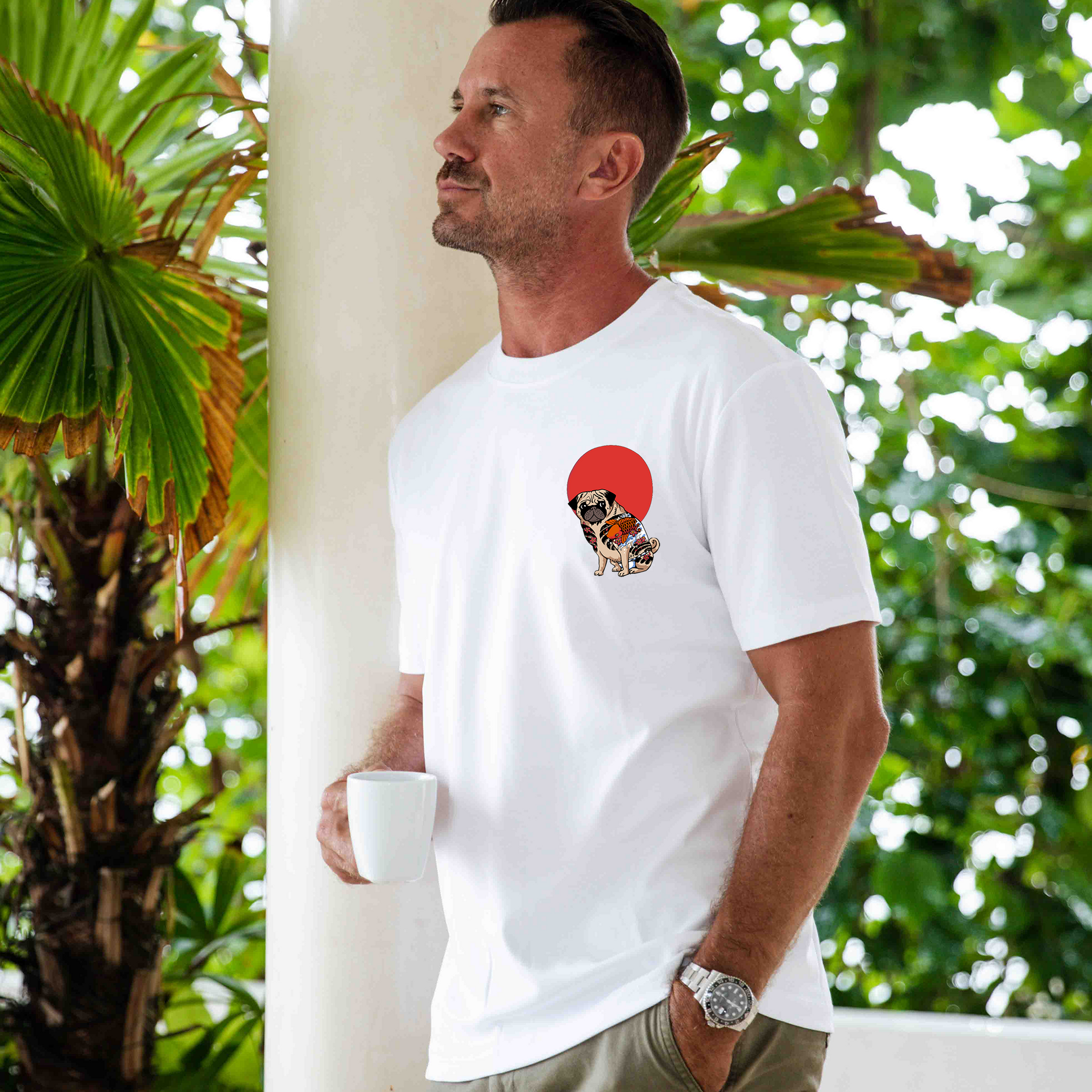White t-shirt with all-over French Bulldog dog print