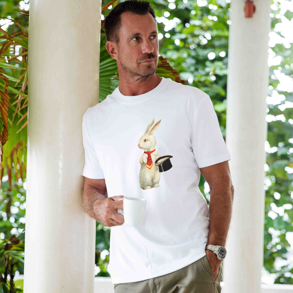 Vintage Rabbit Easter Graphic Crew Neck T-Shirt in White