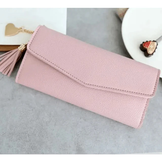 Dazzling Long Clutch Wallet with Tassel, Card Holder and Coin Pocket