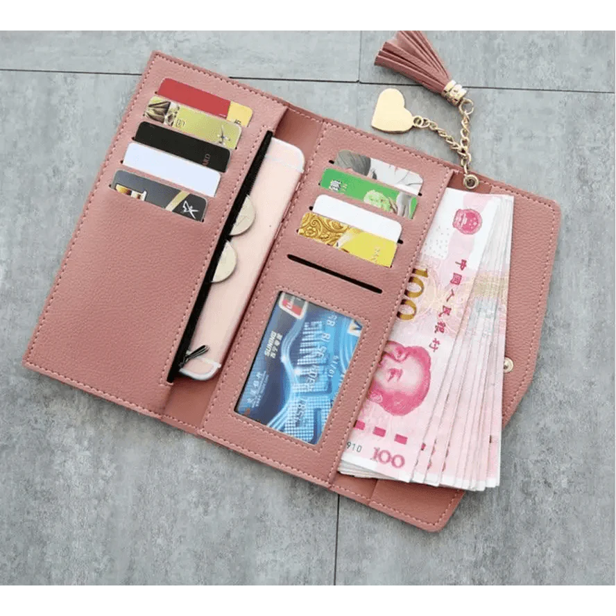 Dazzling Long Clutch Wallet with Tassel, Card Holder and Coin Pocket