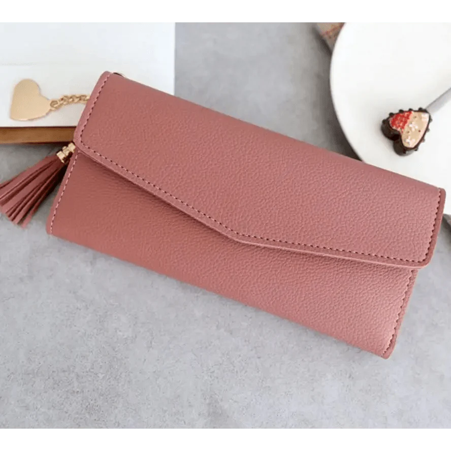 Dazzling Long Clutch Wallet with Tassel, Card Holder and Coin Pocket