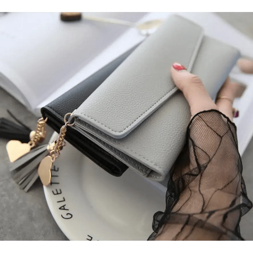 Dazzling Long Clutch Wallet with Tassel, Card Holder and Coin Pocket