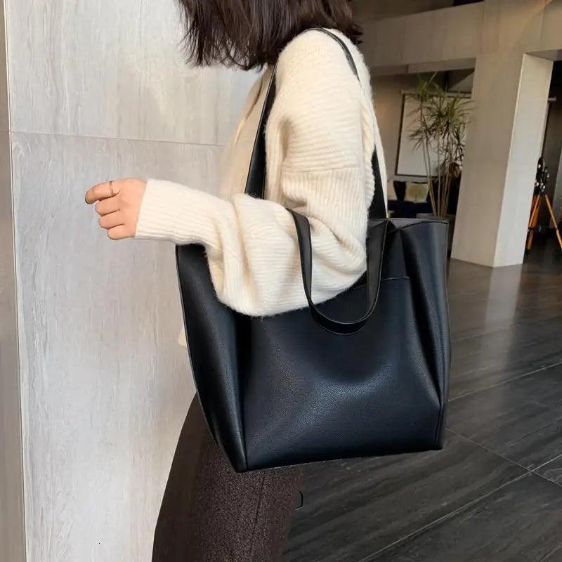 Large Capacity PU Leather Shoulder Bag for Teens and Young Ladies