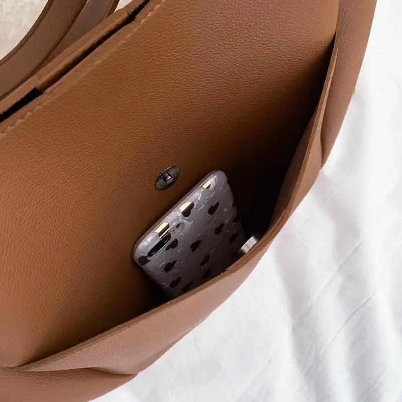Large Capacity PU Leather Shoulder Bag for Teens and Young Ladies