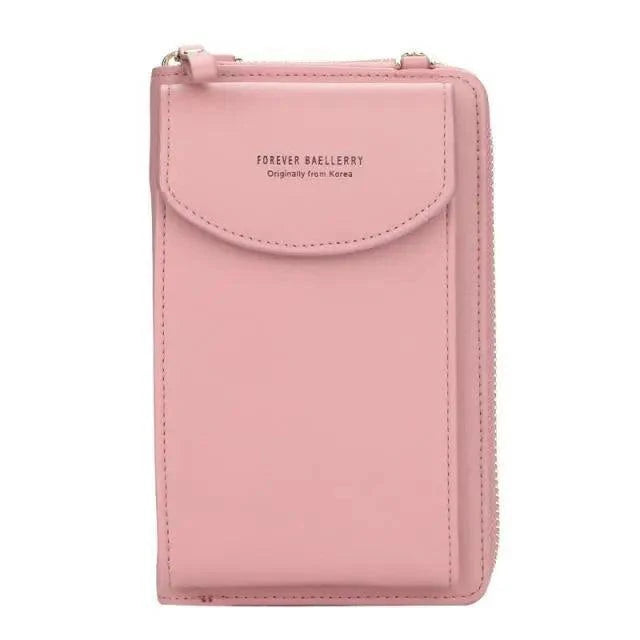 Minimalist Leather Long Wallet Crossbody Bag with Shoulder Strap
