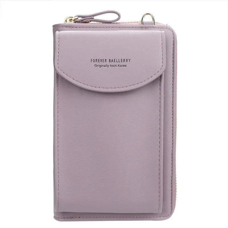 Minimalist Leather Long Wallet Crossbody Bag with Shoulder Strap