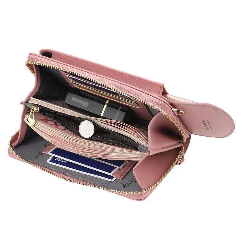 Minimalist Leather Long Wallet Crossbody Bag with Shoulder Strap