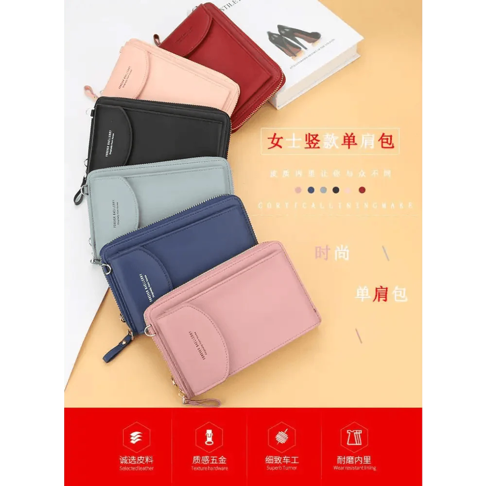 Minimalist Leather Long Wallet Crossbody Bag with Shoulder Strap