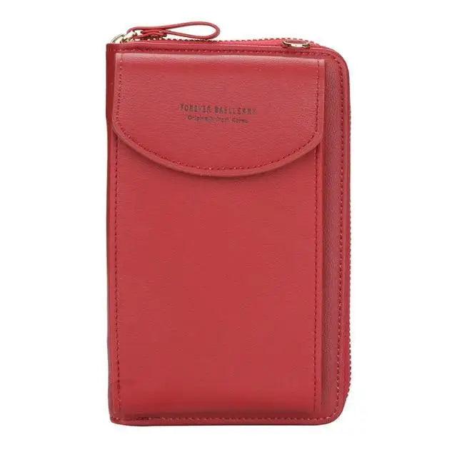 Minimalist Leather Long Wallet Crossbody Bag with Shoulder Strap