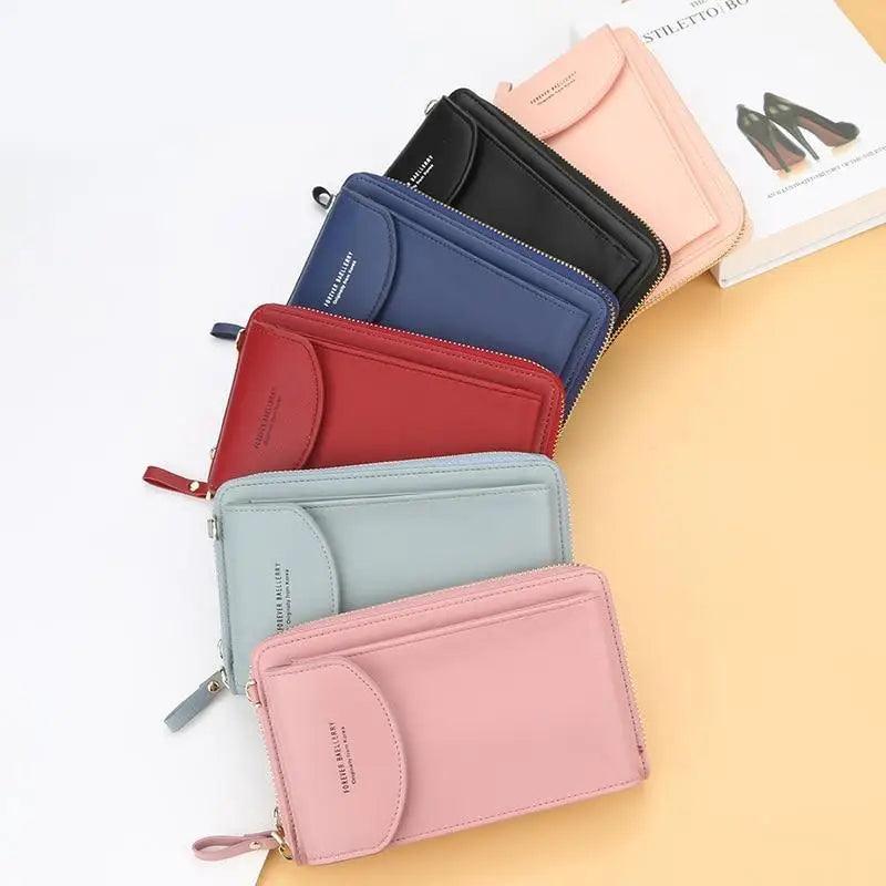 Minimalist Leather Long Wallet Crossbody Bag with Shoulder Strap