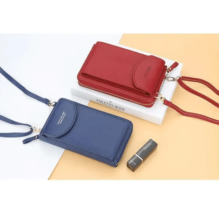 Minimalist Leather Long Wallet Crossbody Bag with Shoulder Strap