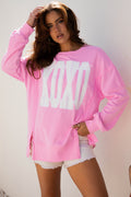 Pink Bow Sequin XOXO Baggy Sweatshirt | Exposed Seam Detail