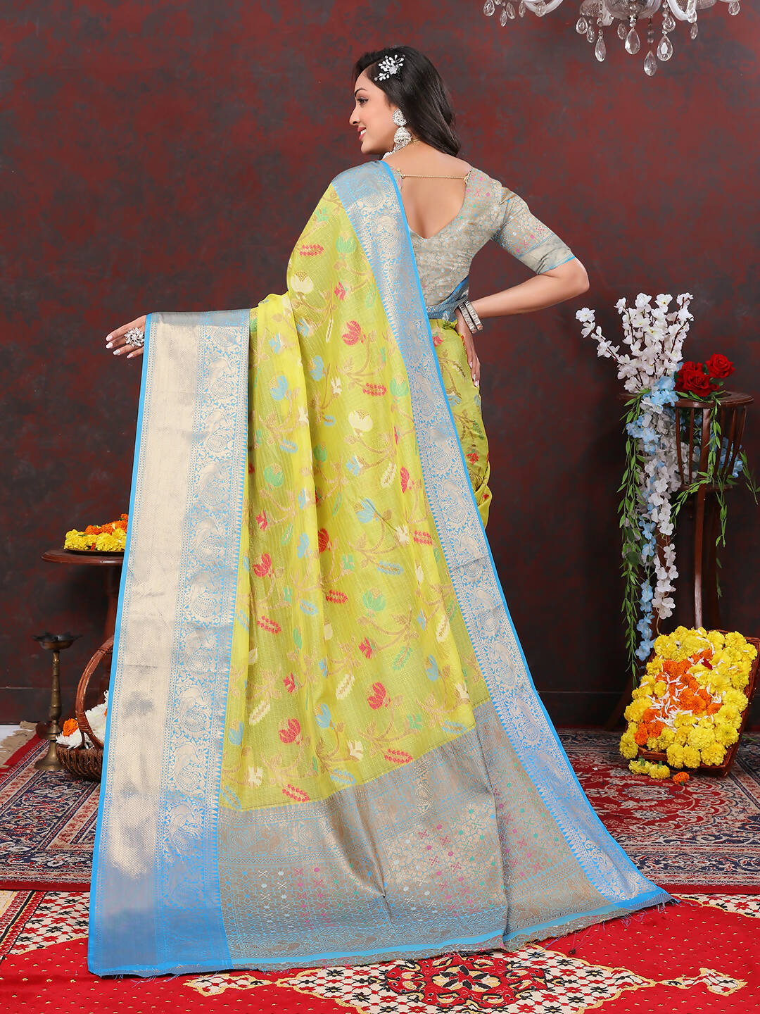 Yellow Cotton Saree with Traditional Zari Meenakari Weaving