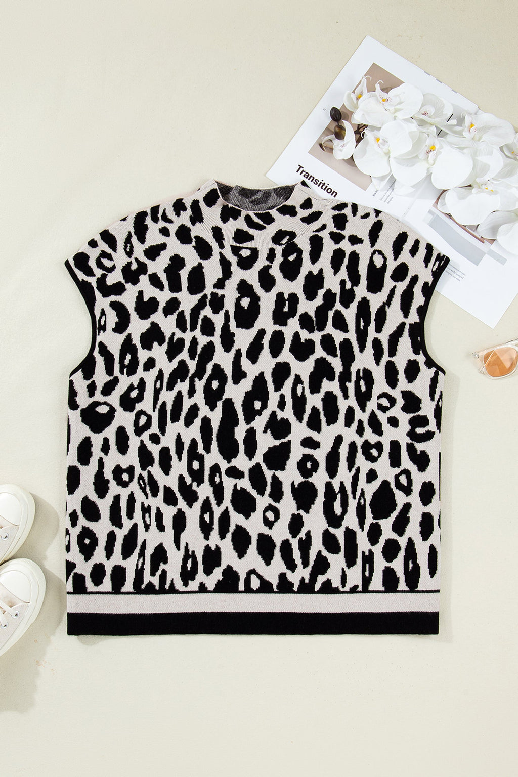 Araceli High Short Sleeve Sweater Animal Print