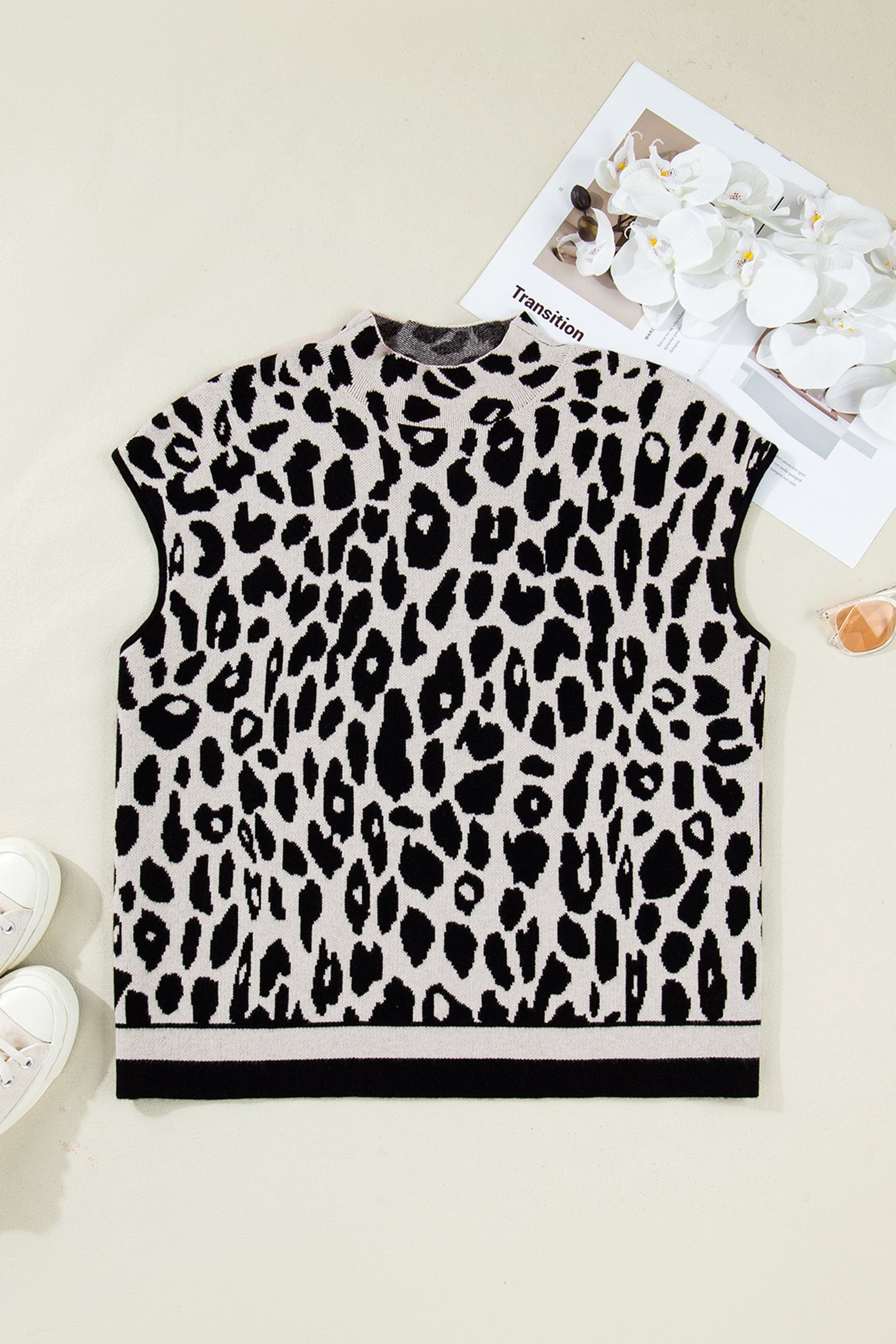 Araceli High Short Sleeve Sweater Animal Print