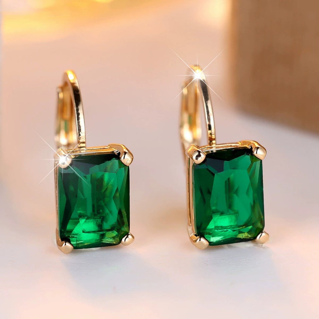 Rectangular Emerald Minimalist Ear Clips For Women