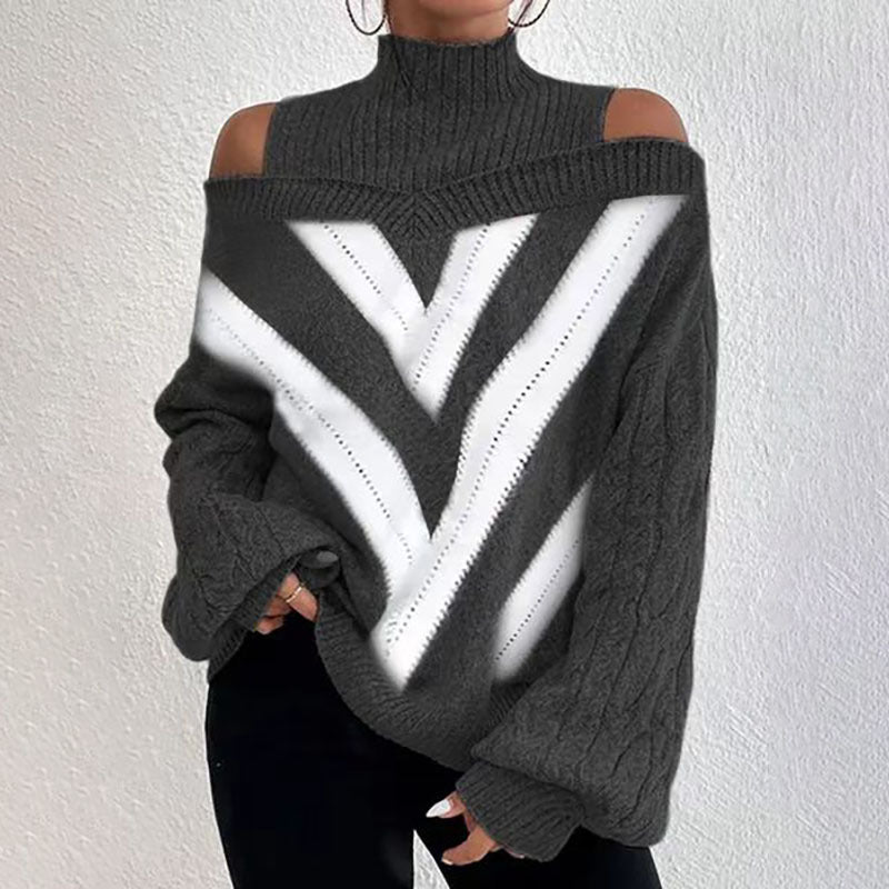Women's Off-Shoulder Turtleneck Long Sleeve Knit Sweater