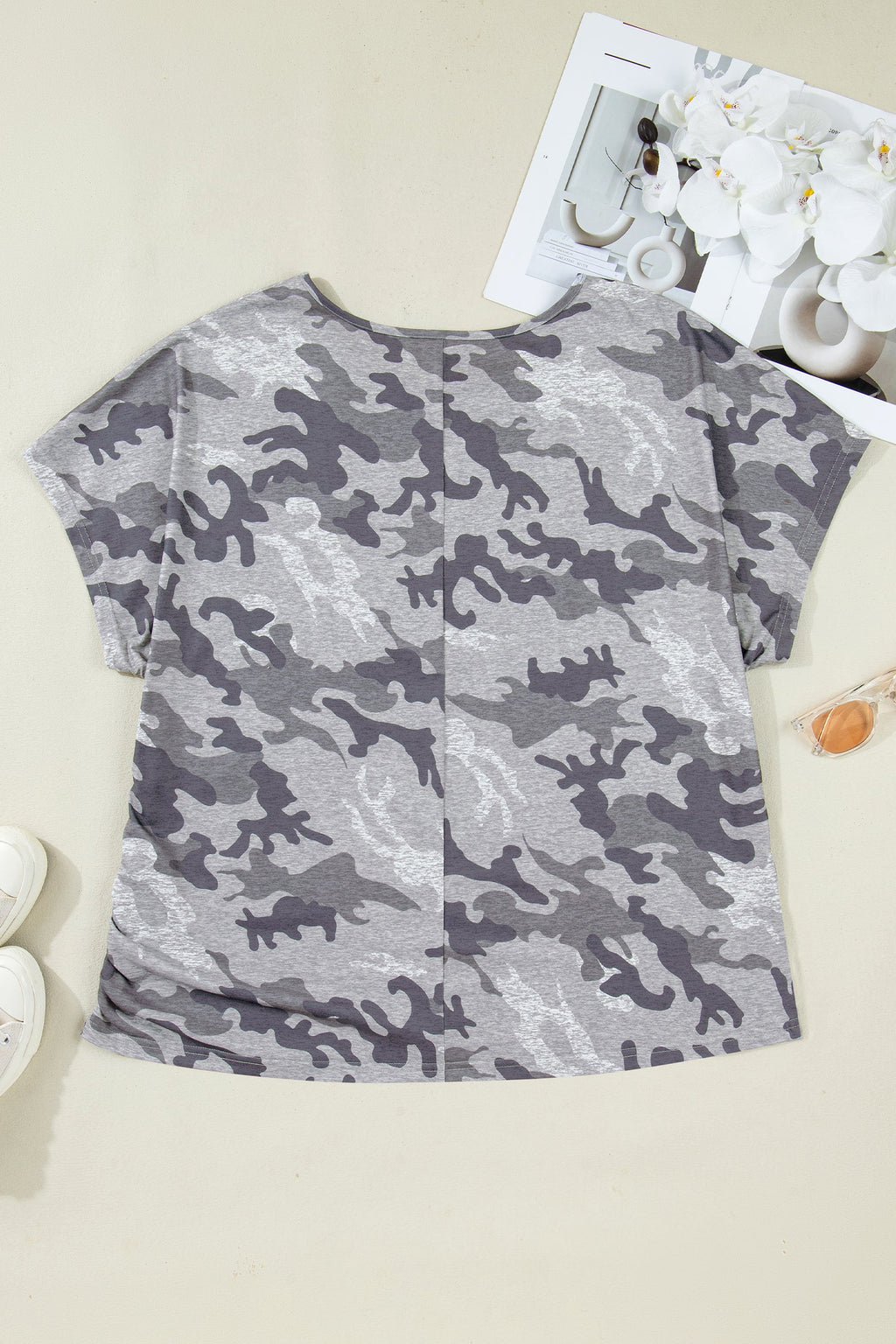 Grey Camo Print Short Sleeve Crew Neck T-Shirt - Image 3