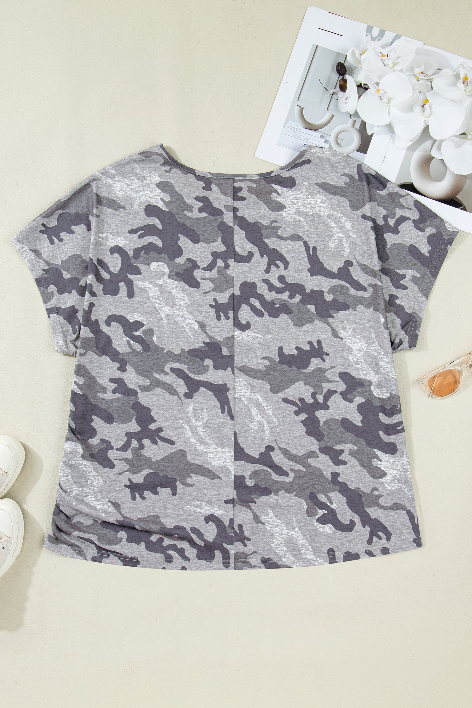 Grey Camo Print Short Sleeve Crew Neck T-Shirt - Image 3
