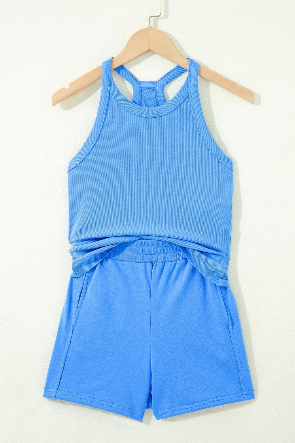Women's Solid Ribbed Tank Top and High-Waist Shorts Set