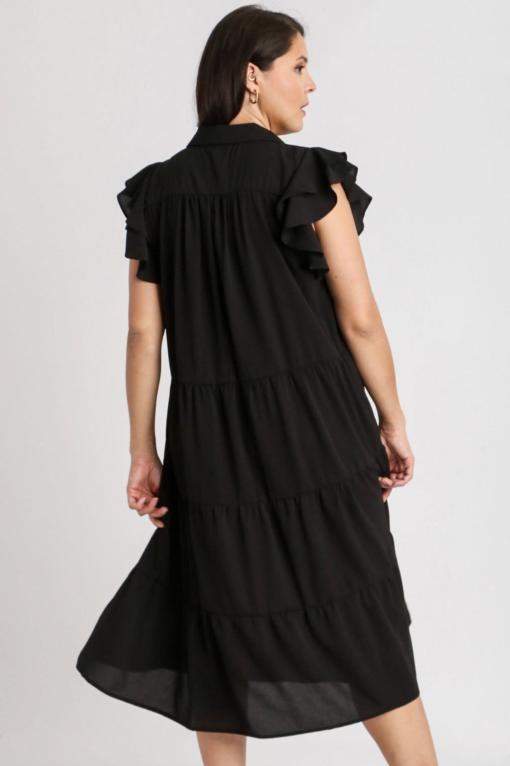 Ruffle Cap Sleeve Tiered Dress: Minimalist Black Evening Dress
