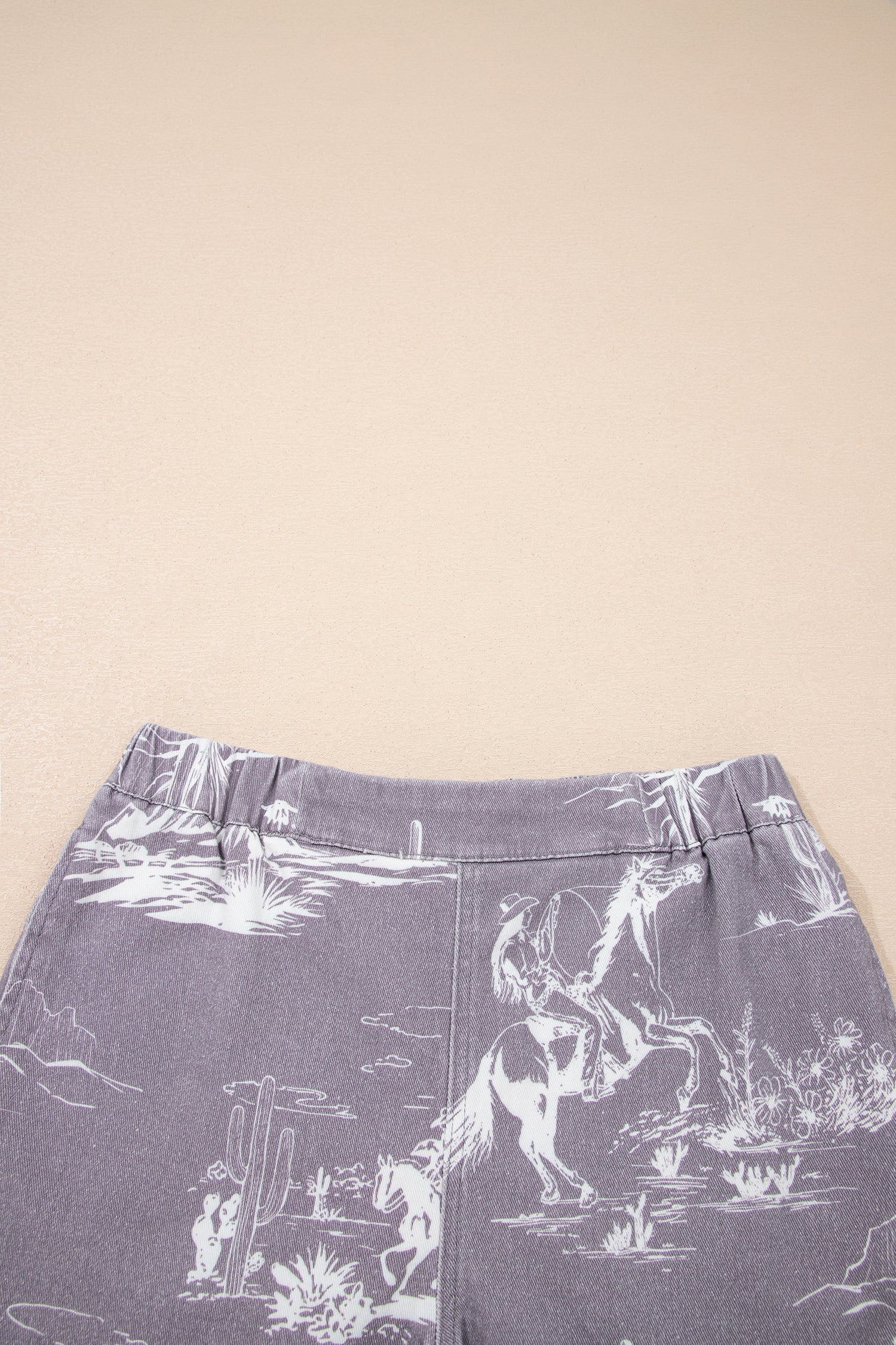 Western Cowboy Graphic Denim Elastic Waist Shorts