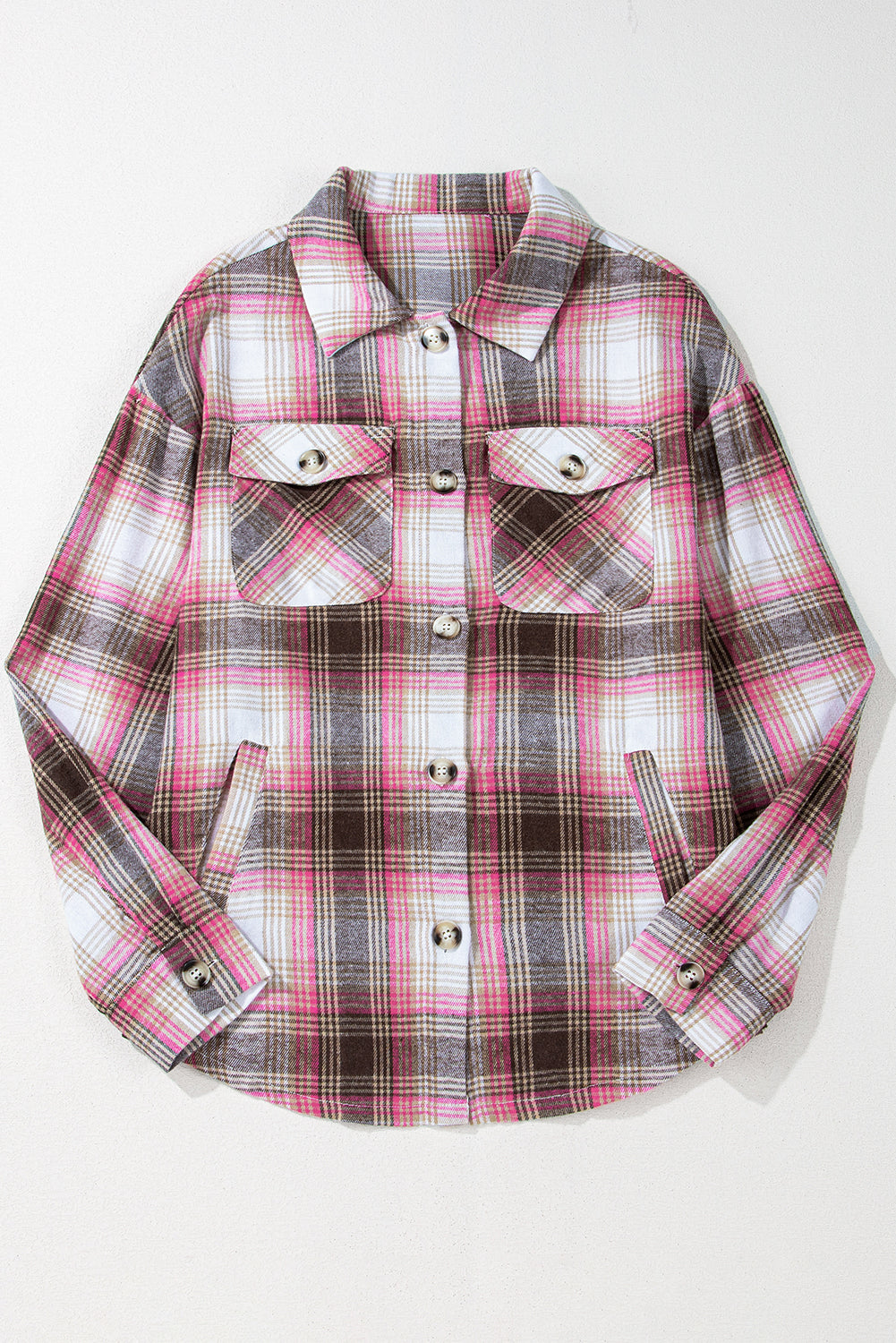 Plaid Flap Pocket Button-Up Shacket | Oversized Cotton Blend