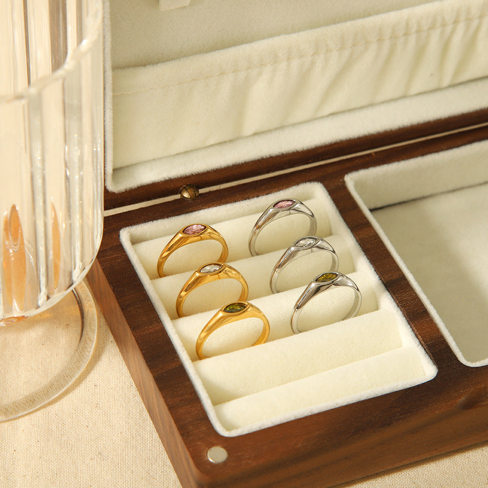 Retro 18K Gold Stainless Steel Ring With Zircon Inlays