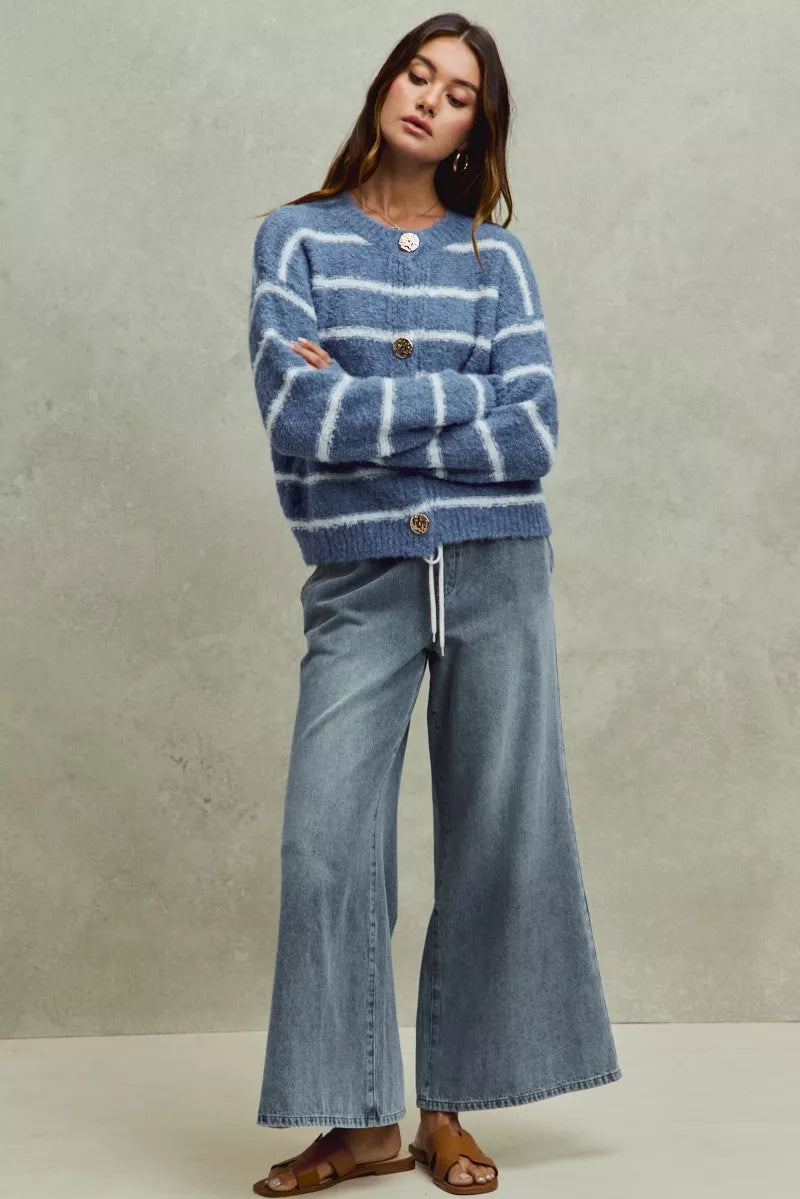 SO ME Mid Rise Elastic Waist Flare Denim Jeans