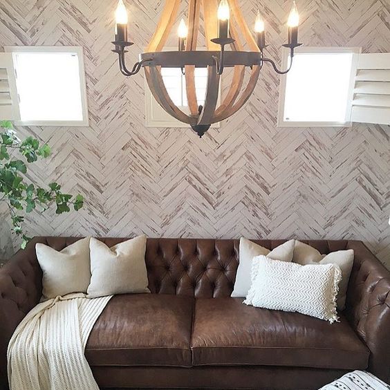 Harper wallpaper in neutral white and brown farmhouse pattern