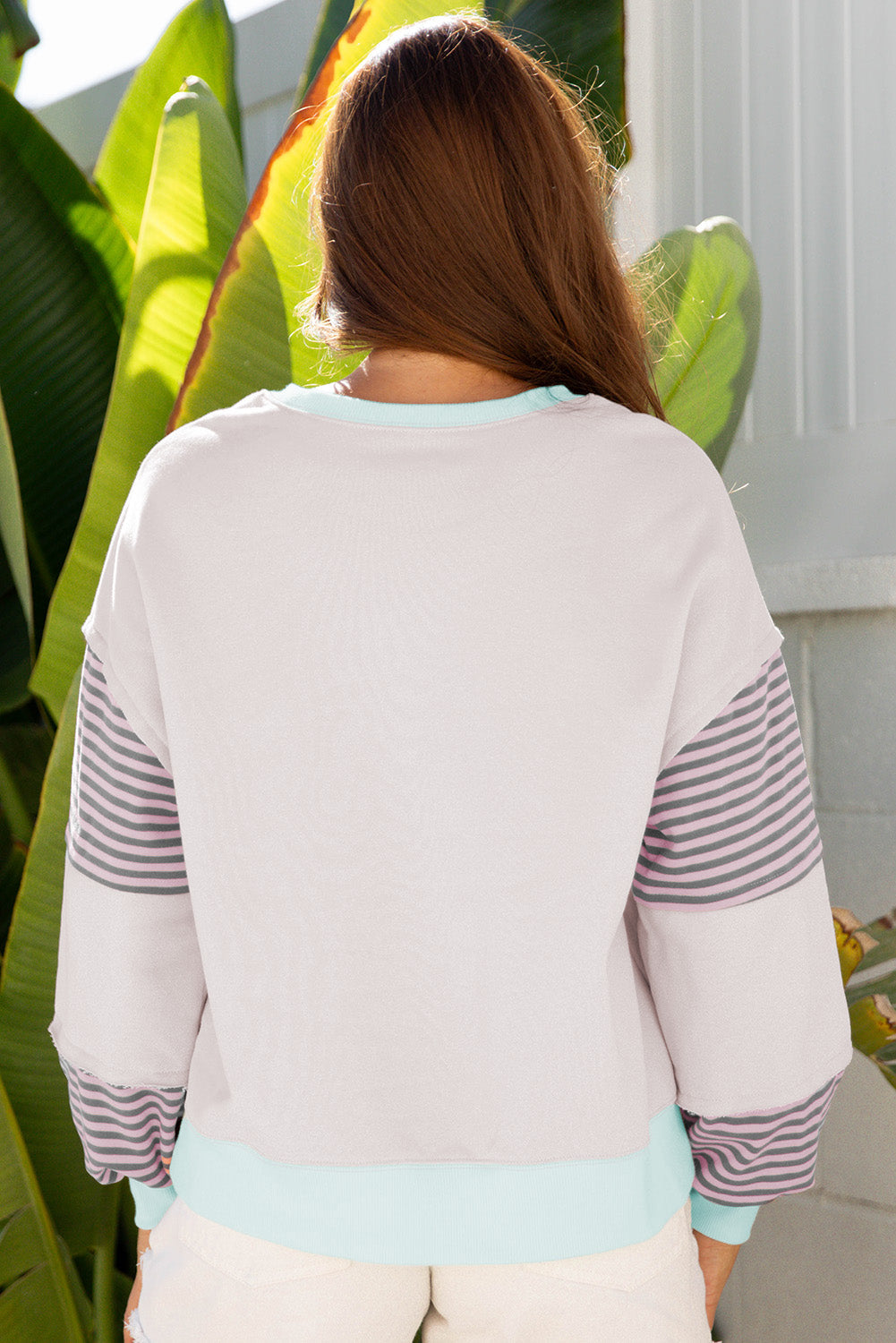 Women's Stripe Colorblock Sweatshirt - Cozy Drop Shoulder Pullover