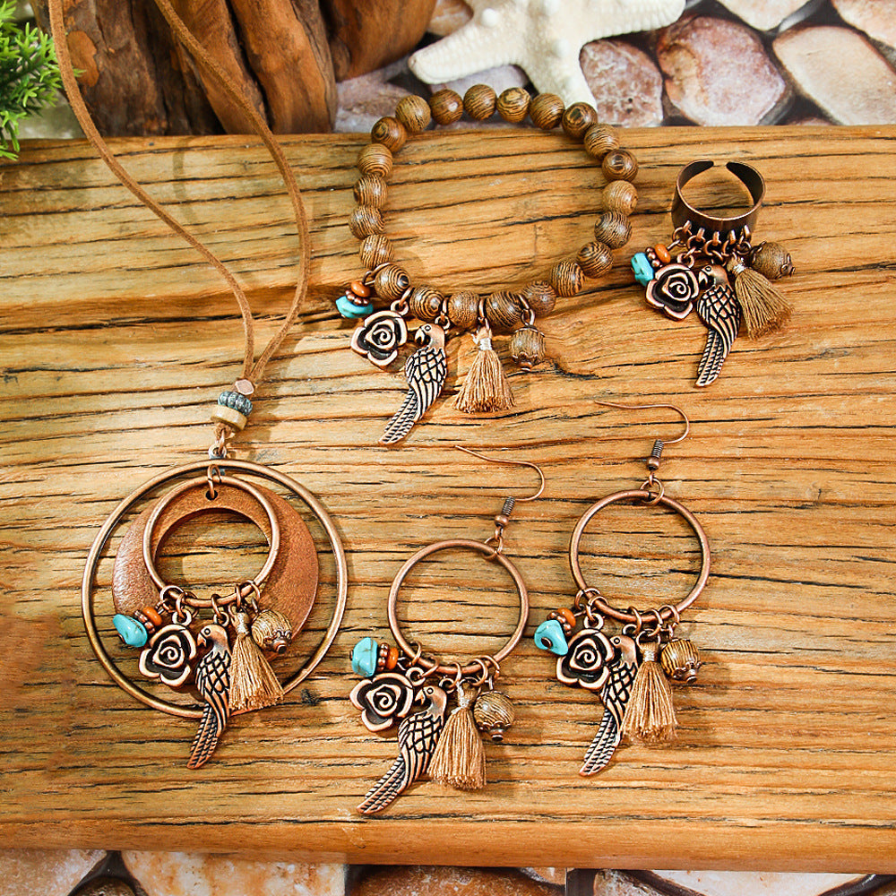 Bohemian Retro Leopard Print Personalized Jewelry Sweater Chain Design Bird Earrings Ring Bracelet Wholesale Yiwu
