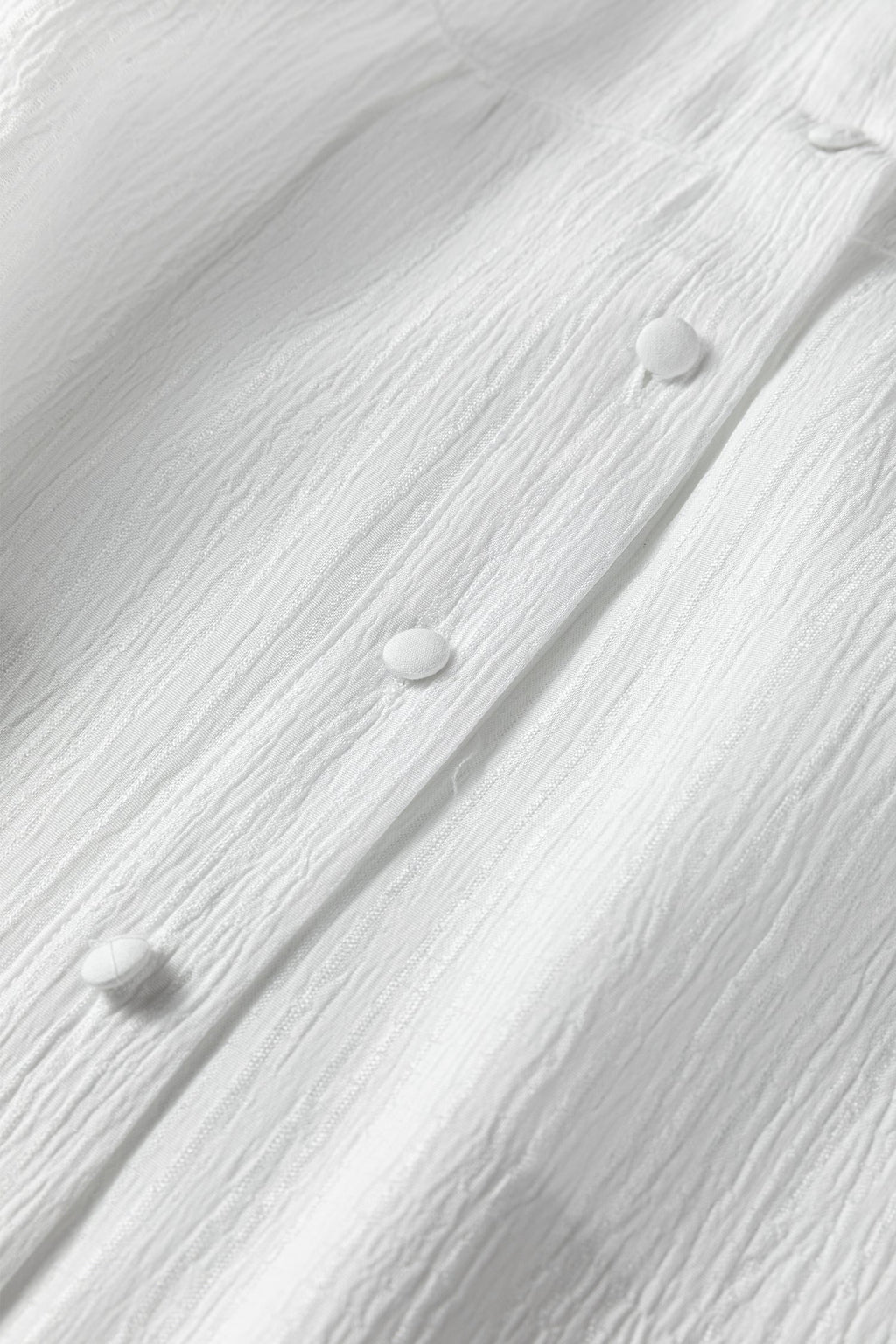 White Crinkled Texture Lantern Sleeve Button Down Shirt