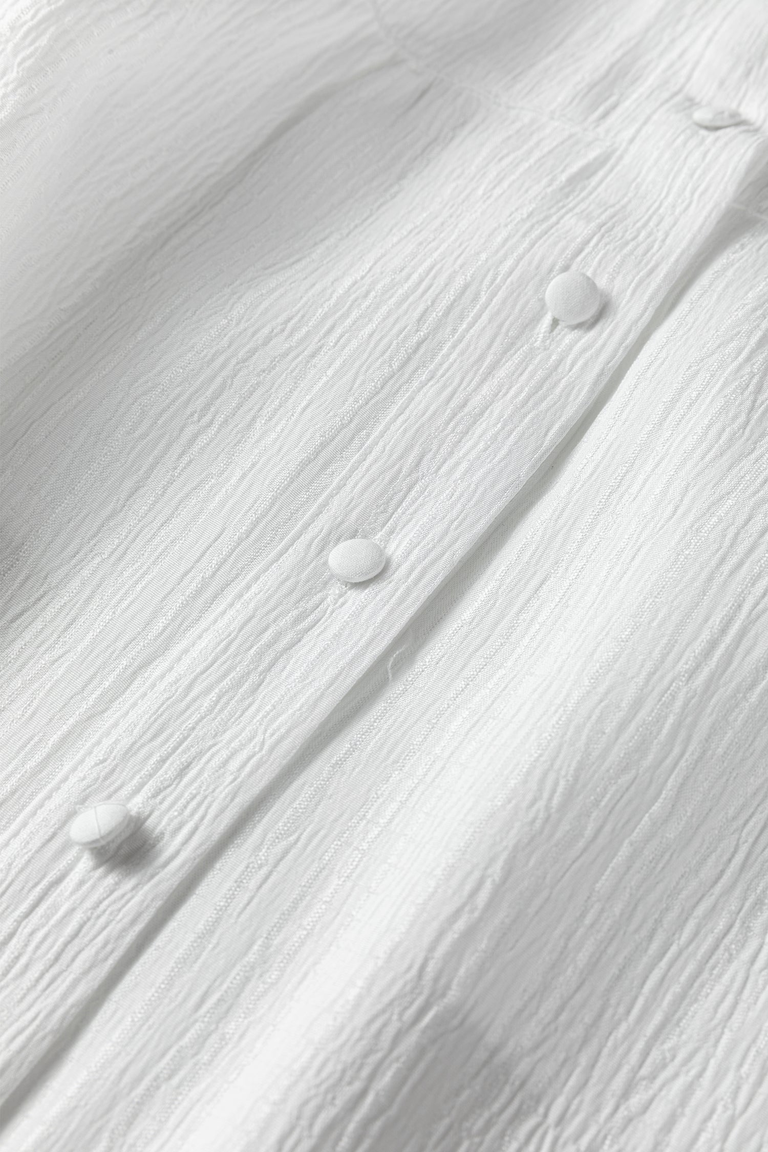 White Crinkled Texture Lantern Sleeve Button Down Shirt