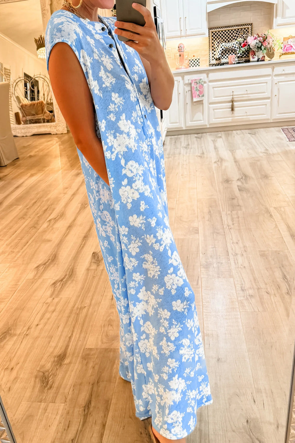 Pink Floral Print Sleeveless Wide Leg Jumpsuit