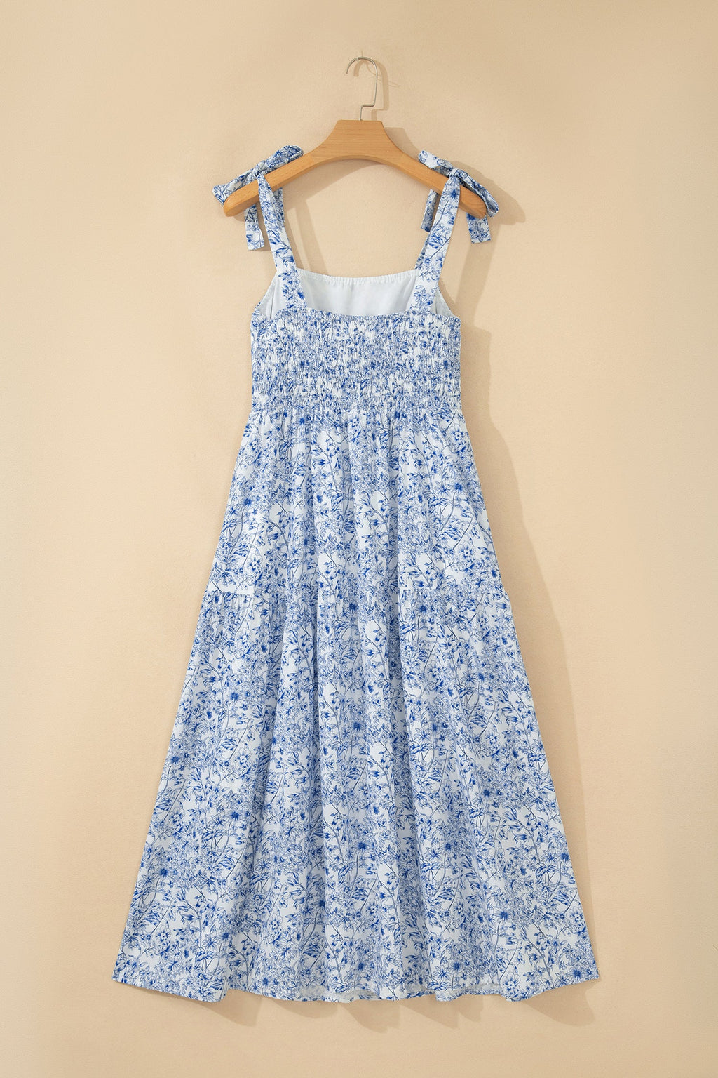 Floral Tie Strap Flared Maxi Dress with Adjustable Square Neckline