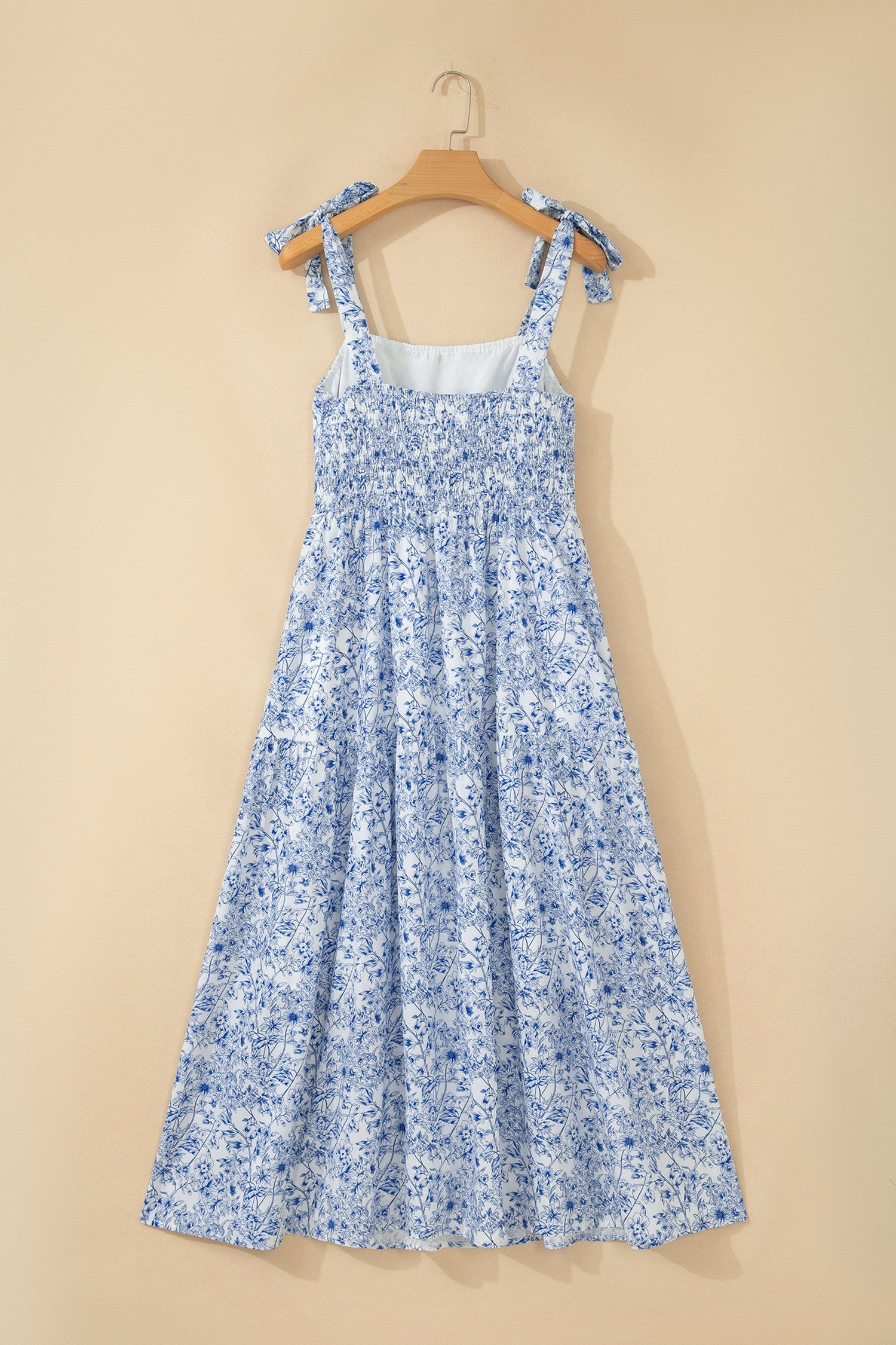 Floral Tie Strap Flared Maxi Dress with Adjustable Square Neckline