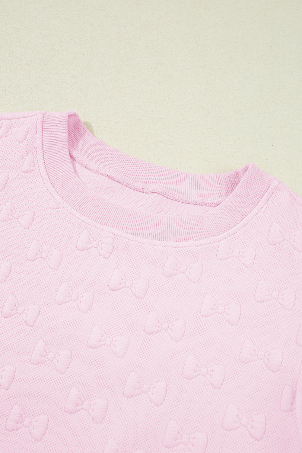 Pink Bow Jacquard Ruffle Sleeve 2-Piece Outfit Set