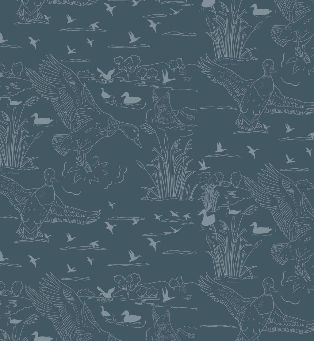 Wallace Patterned Removable Wallpaper in Blue, Olive-Green, White