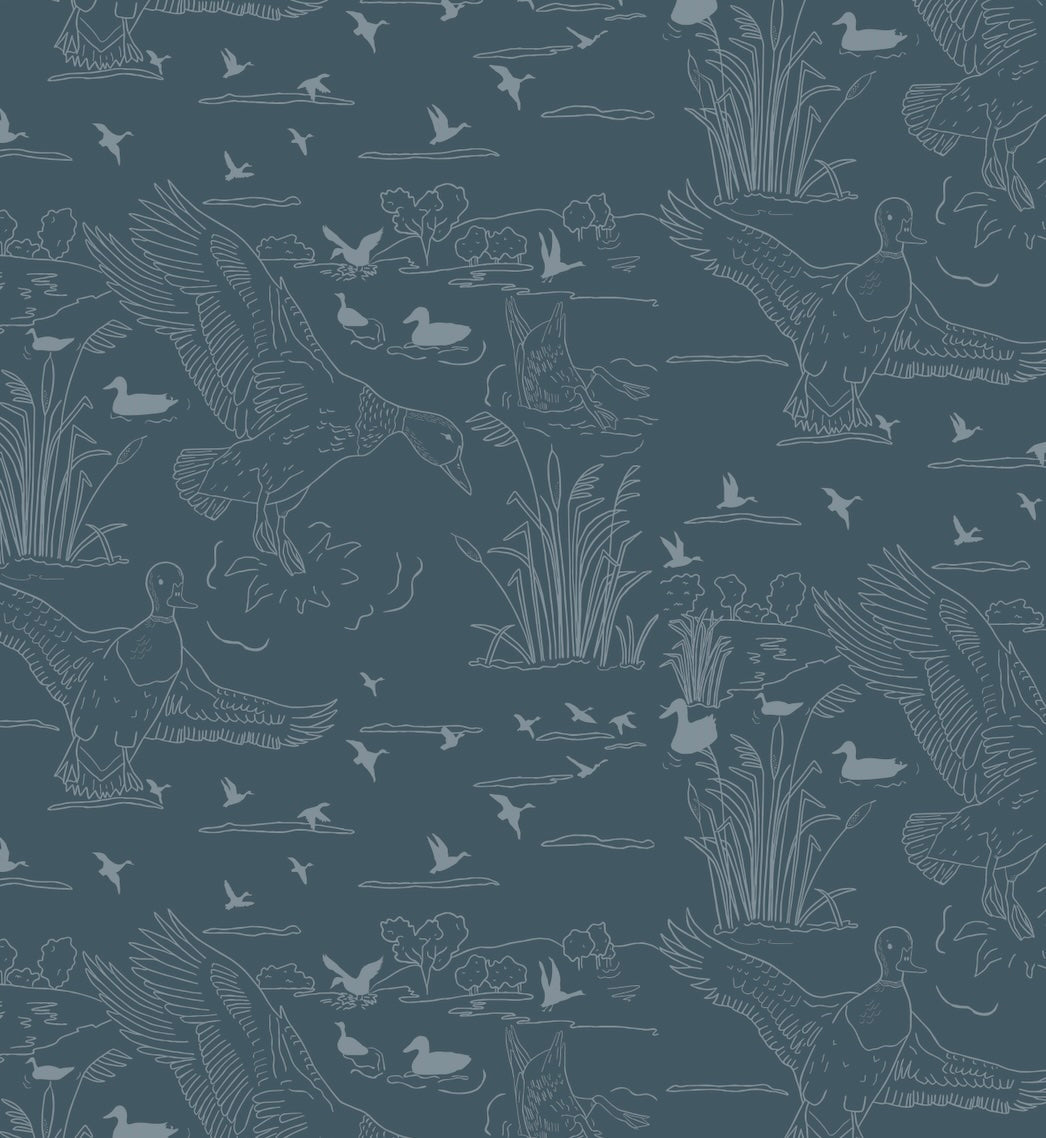 Wallace Patterned Removable Wallpaper in Blue, Olive-Green, White