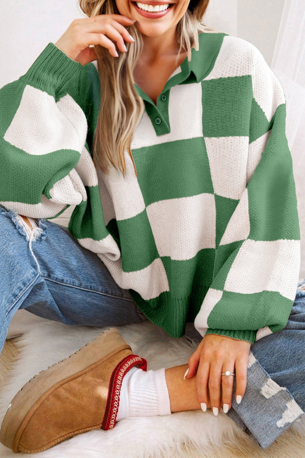 Checker Collared Long Sleeve Sweater