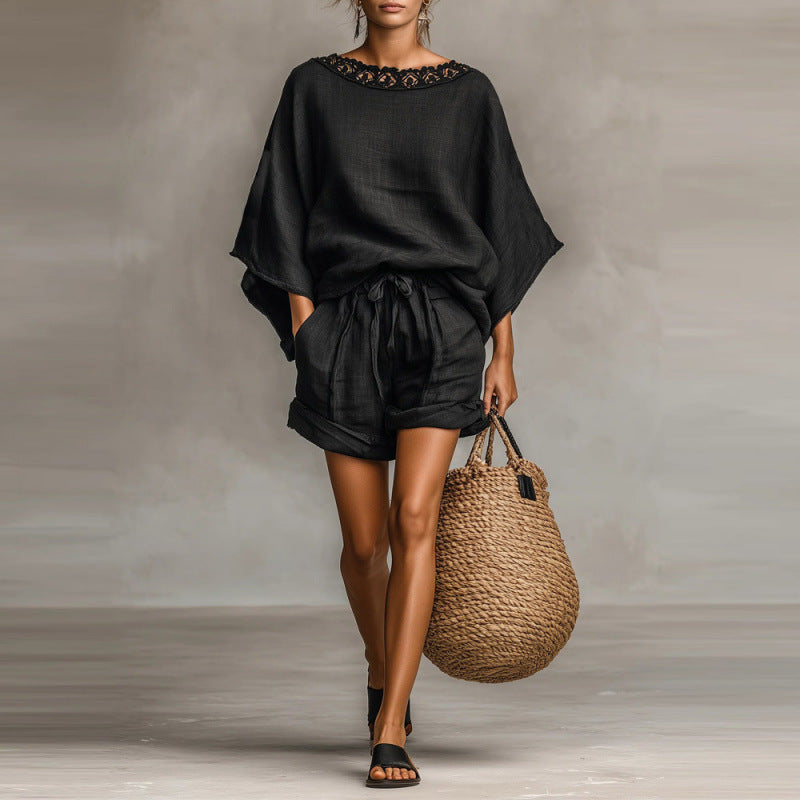 Women’s Black Relaxed Fit T-Shirt and Shorts Matching Set - Image 5