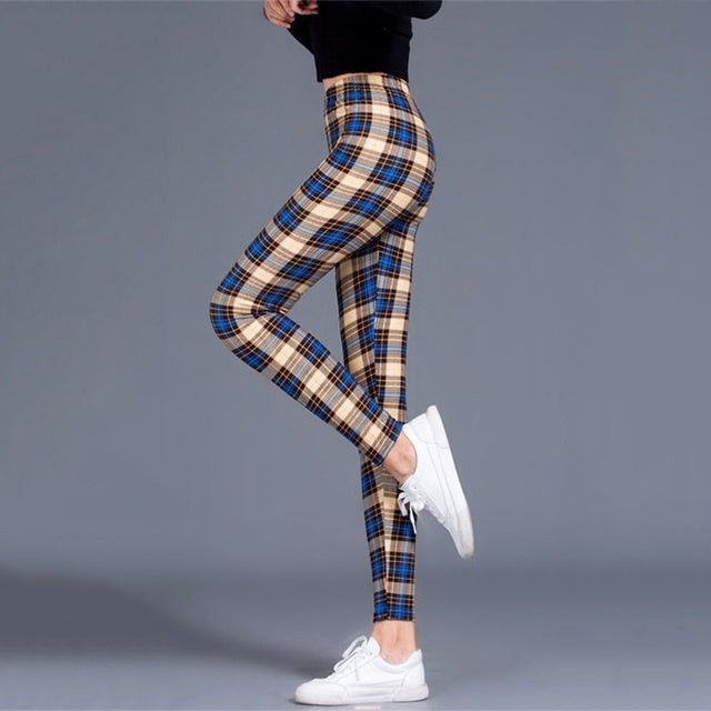 Women’s Plaid Yoga Leggings Mid Waist Push-Up Tapered Pants