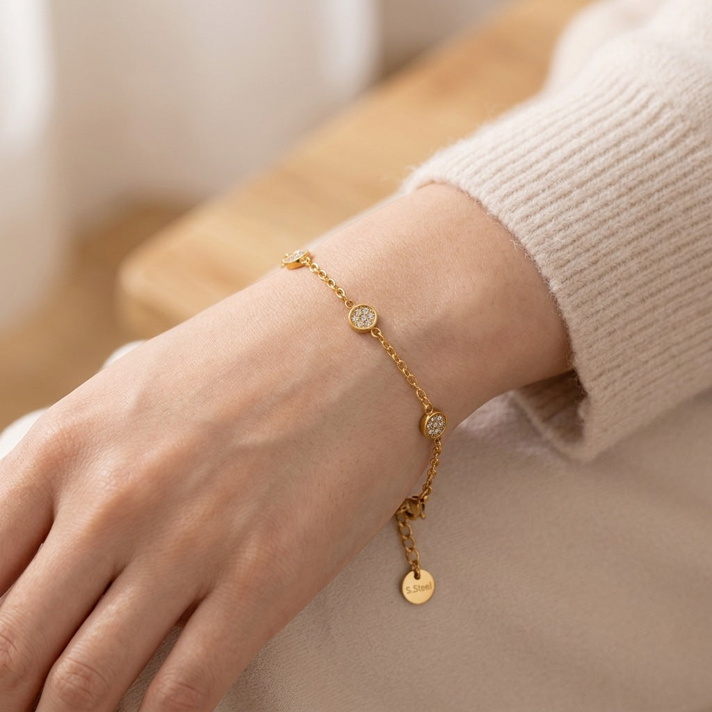 Womens Minimalist Stainless Steel Bracelet With Diamonds