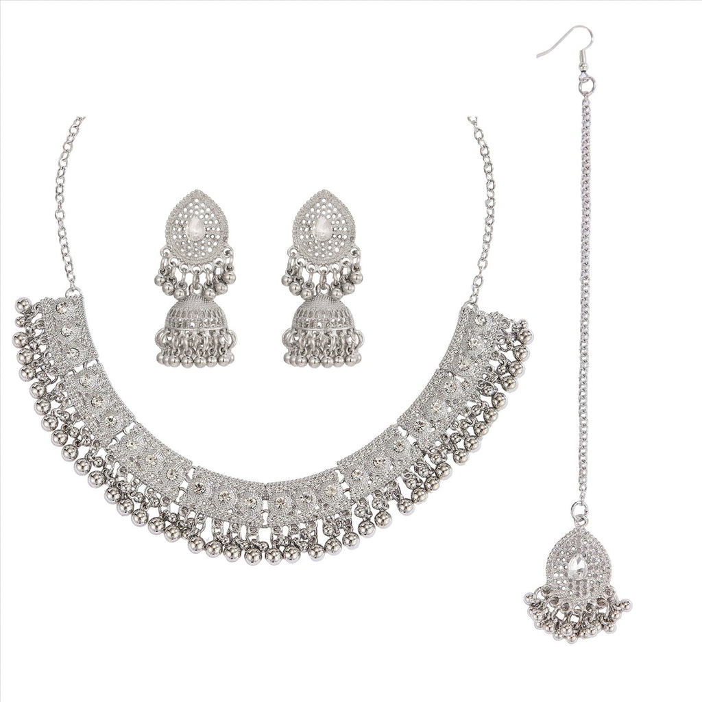 Bohemian Vintage Statement Necklace Earring Set, Ethnic Style Rhinestone Inlaid Jewelry Set For Women Party Festival Cosplay Outfit